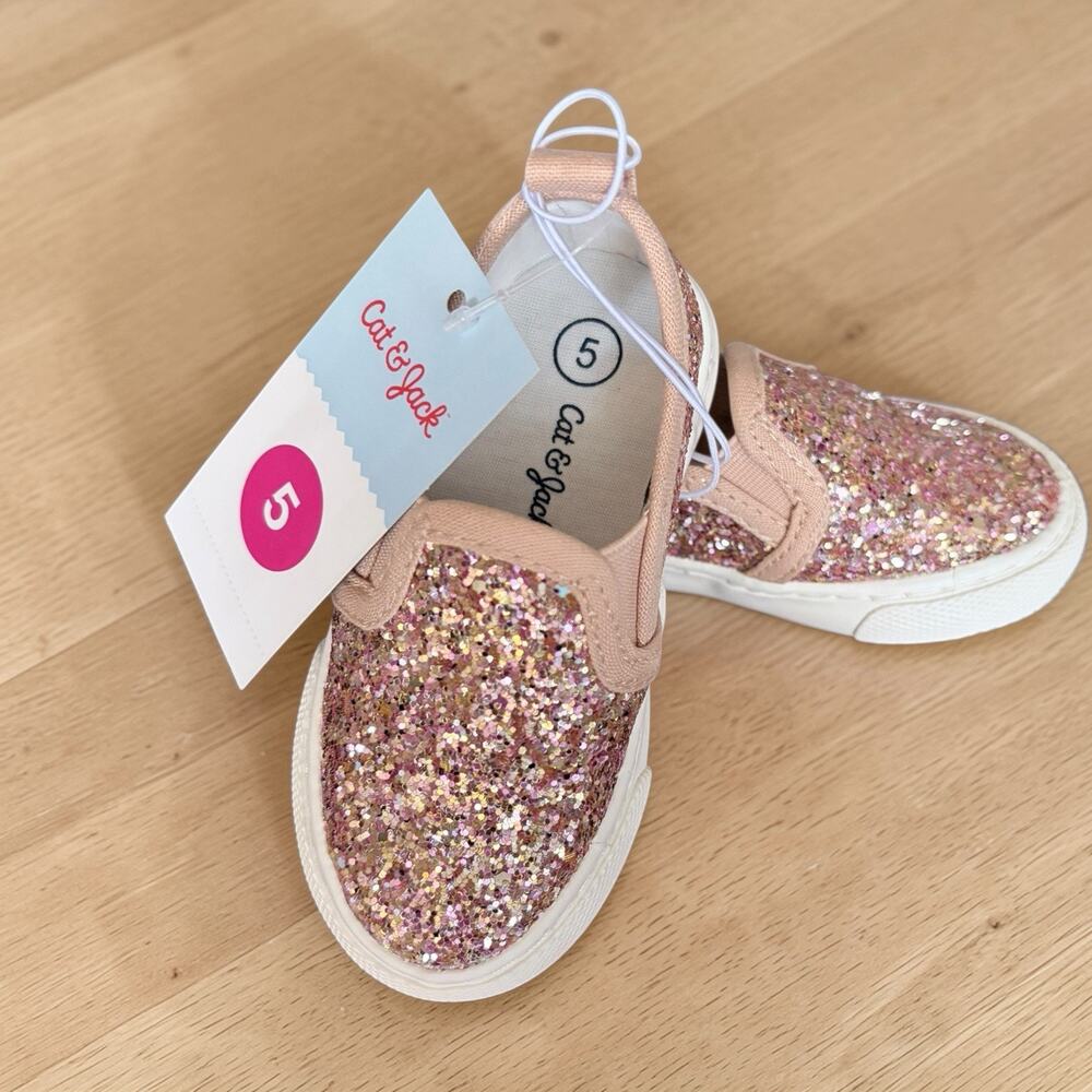 Cat And Jack Madigan Toddler Size 5 Slip-On Glitter Sparkle Sneakers Gold NIB